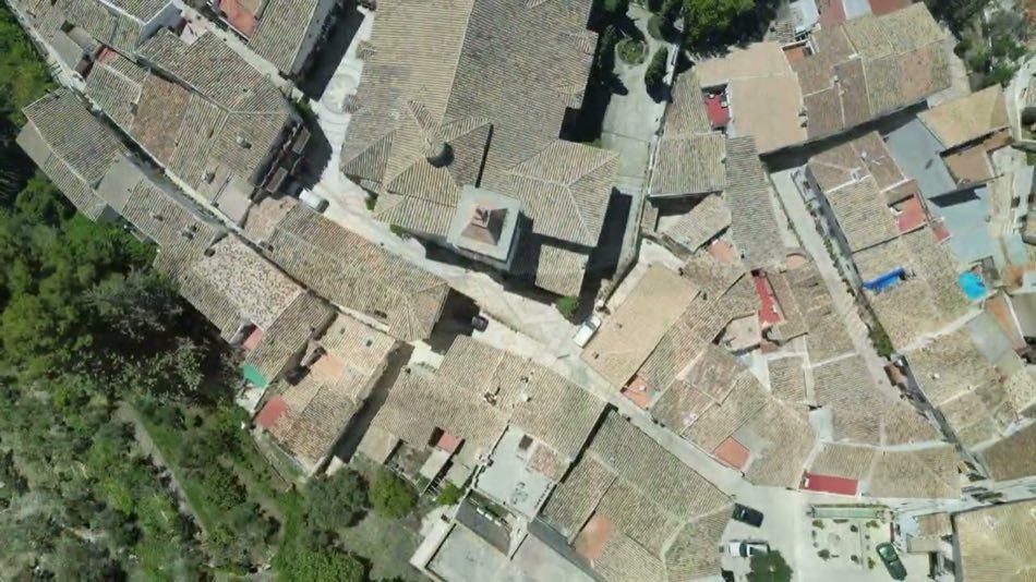 Aerial drone footage over the rooftops of Castril