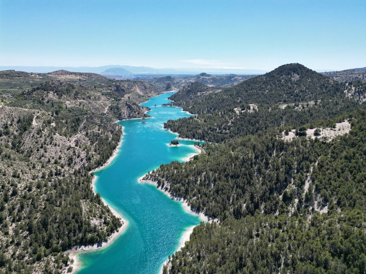 Aerial view of the Embalse del Portillo reservoir near Castril